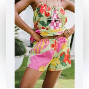 Sabo Australia Jetta Shorts Lime Green Floral Cotton Lined High Rise size 6